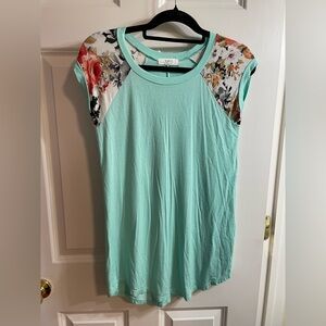 A.gain Mint Green Floral Shoulder Top — Size M